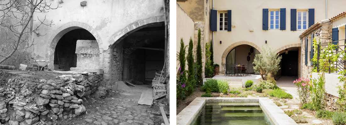 Jardin paysager avec bassin dans une villa provencçale